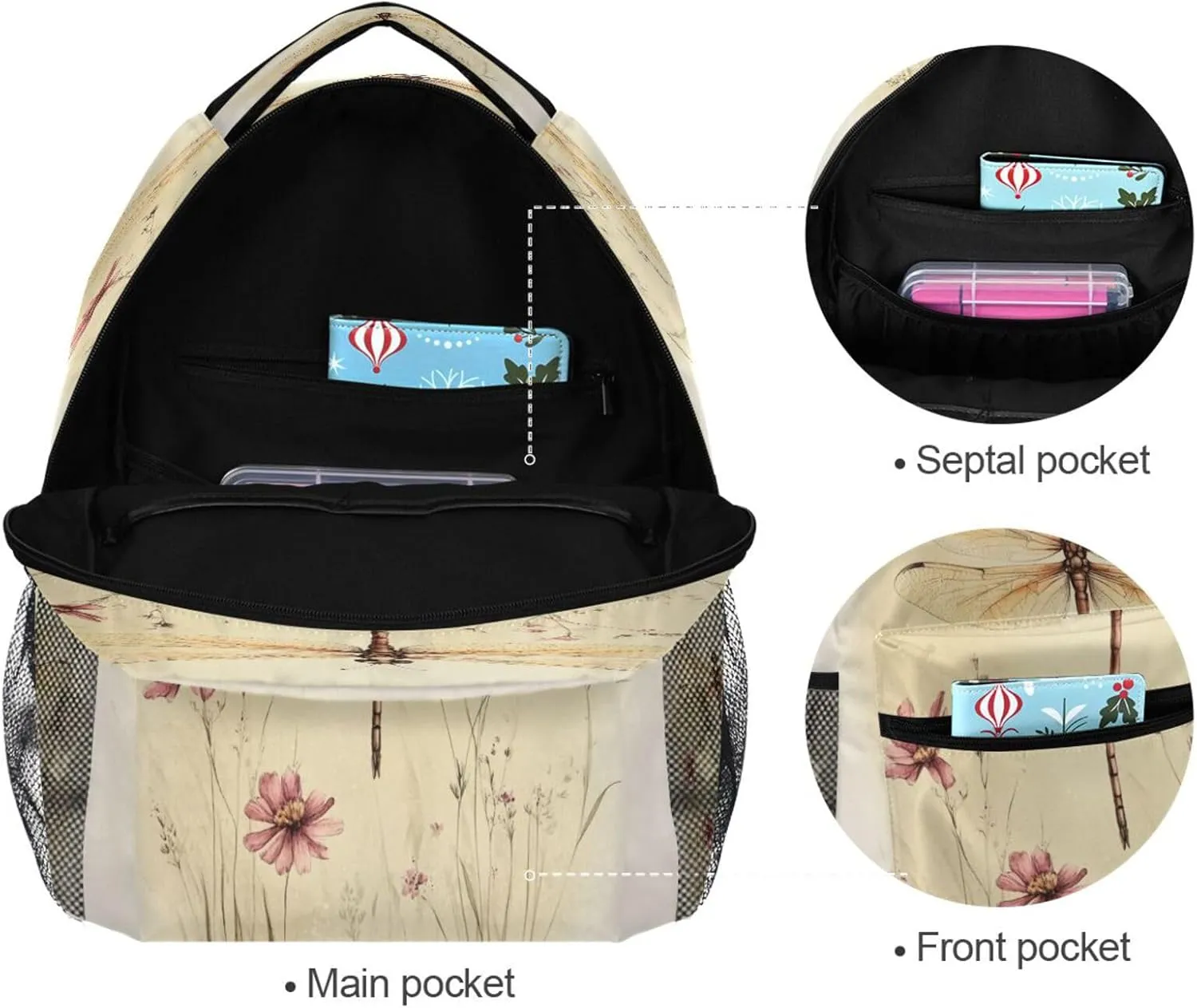 Cool Backpacks for Teacher Nurse Fashion College School Computer Bag with Chest Strap Gift Men & Women Sweet Dragonfly Brown