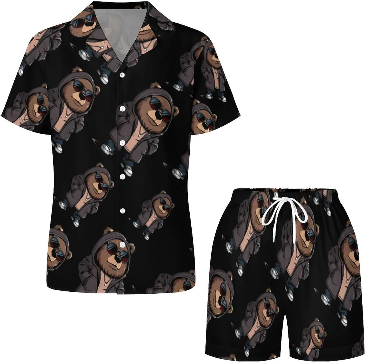 Cool Bear Women's Satin Pajama Set Short Sleeve Button Down Sleepwear Loungewear Pj Set