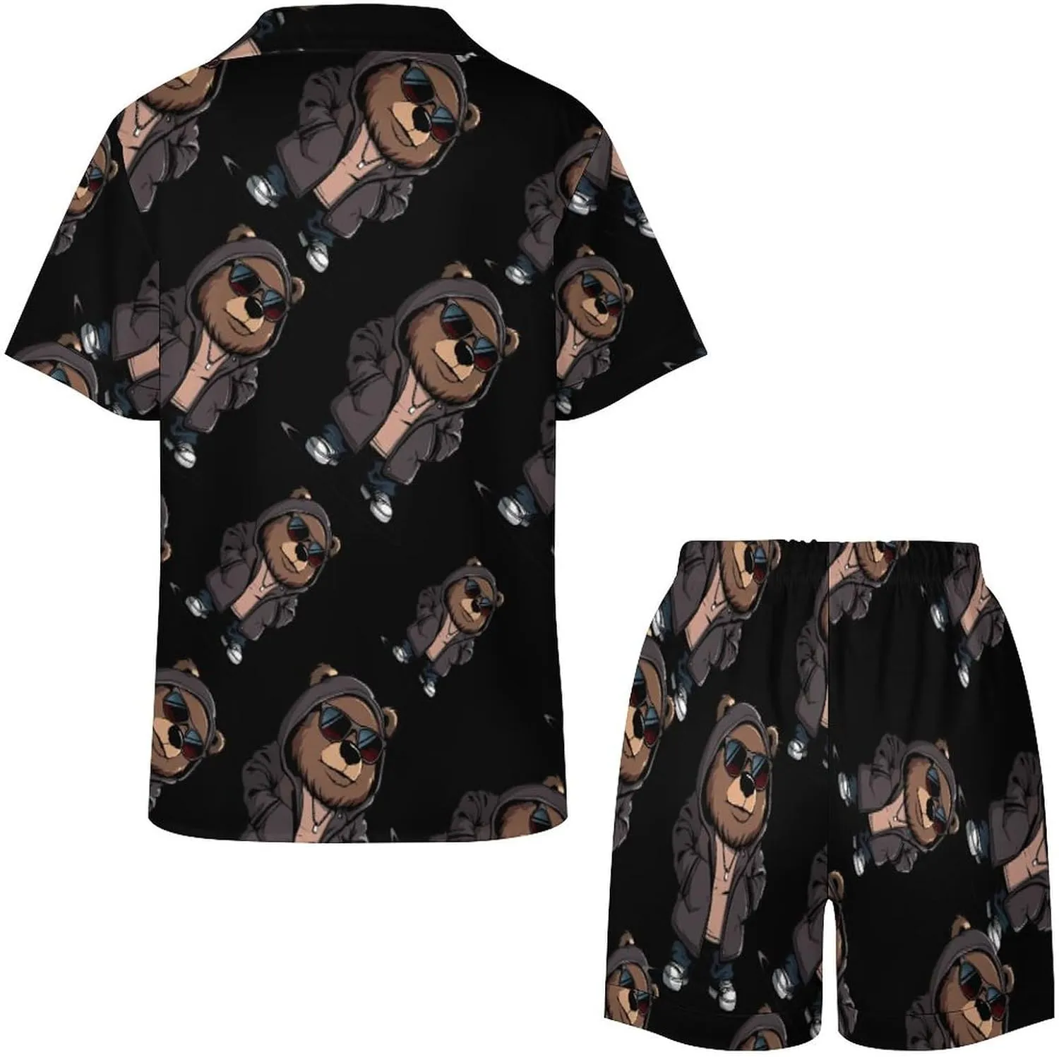 Cool Bear Women's Satin Pajama Set Short Sleeve Button Down Sleepwear Loungewear Pj Set