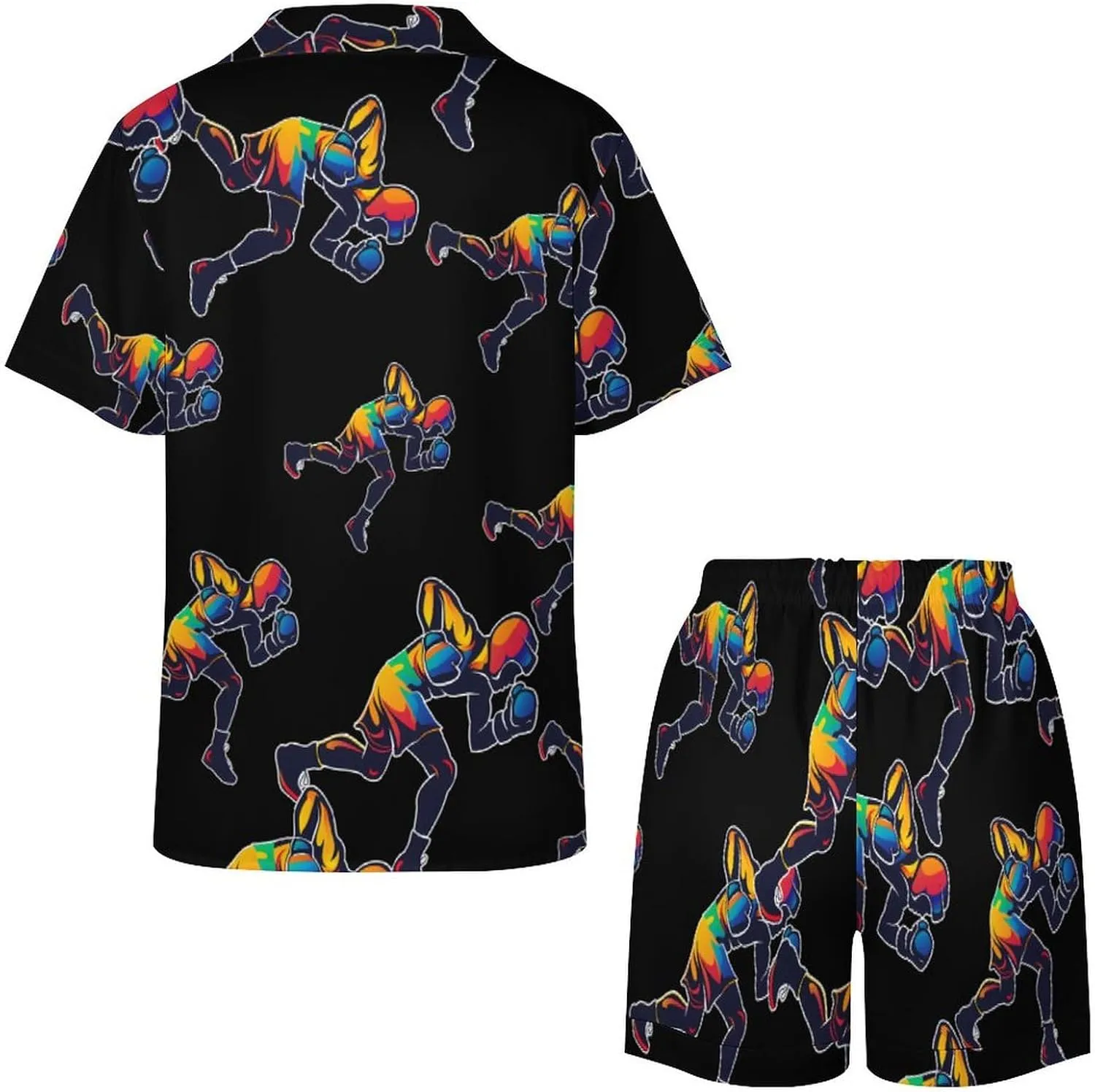 Cool Boxing Boxer Women's Satin Pajama Set Short Sleeve Button Down Sleepwear Loungewear Pj Set