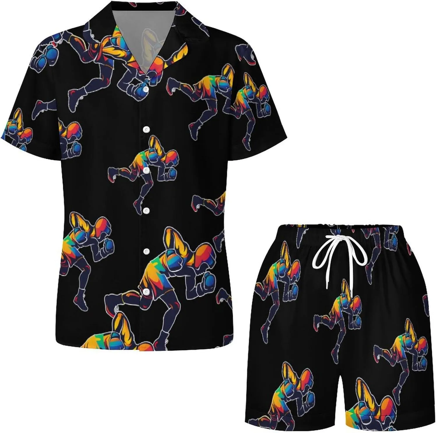 Cool Boxing Boxer Women's Satin Pajama Set Short Sleeve Button Down Sleepwear Loungewear Pj Set