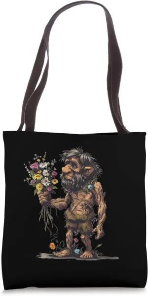 Cool caveman with flowers in hand for Neanderthal fans Tote Bag