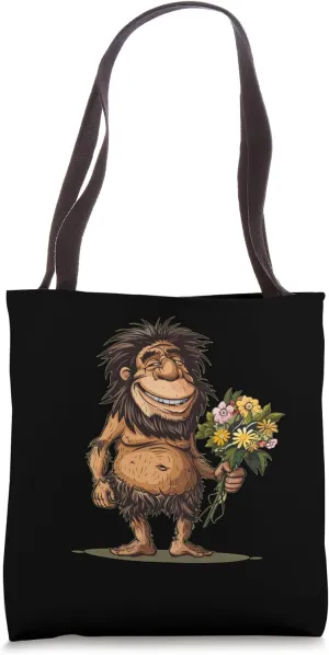Cool charming caveman with flowers in hand for Neanderthals Tote Bag