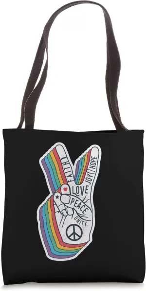 Cool Colorful Hand Makes Peace Love Unity Faith Joy Hope Tote Bag