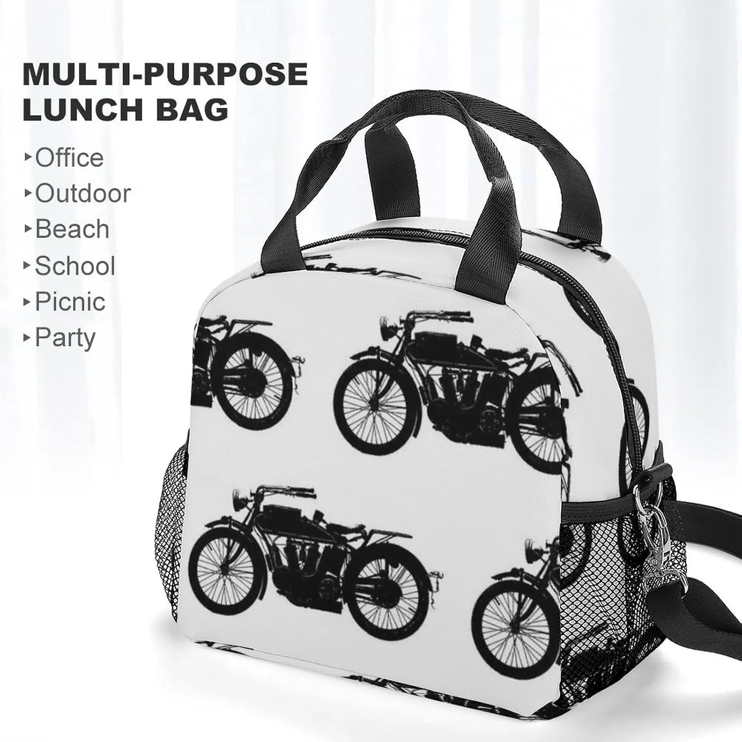 Cool Crazy White Black Motorcycle Adjustable Shoulder Strap Insulated And Leak Proof Premium Lunch Bag Unisex