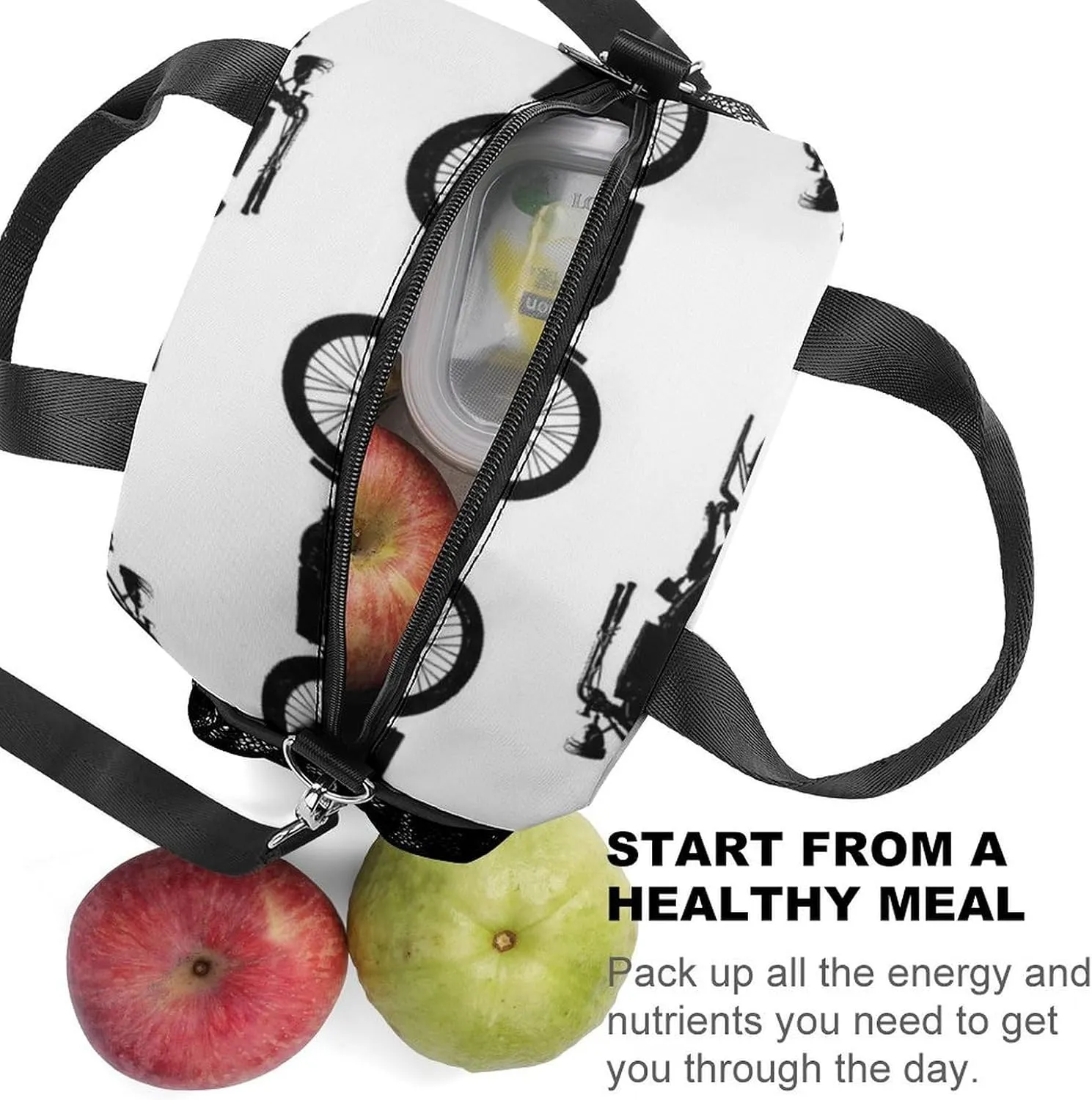 Cool Crazy White Black Motorcycle Adjustable Shoulder Strap Insulated And Leak Proof Premium Lunch Bag Unisex
