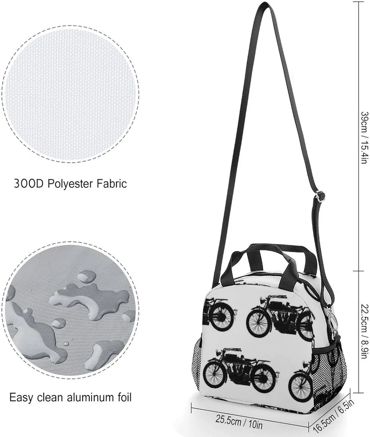 Cool Crazy White Black Motorcycle Adjustable Shoulder Strap Insulated And Leak Proof Premium Lunch Bag Unisex