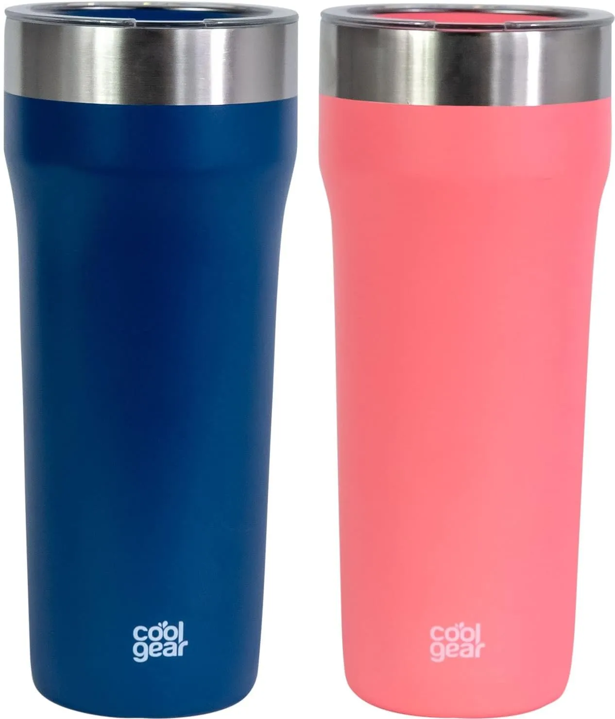 COOL GEAR 2-Pack 30 Ounce Eclipse Stainless Steel Tumbler | Slide & Sip Lid - Papaya/Blue