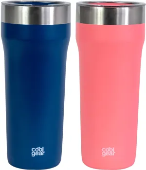 COOL GEAR 2-Pack 30 Ounce Eclipse Stainless Steel Tumbler | Slide & Sip Lid - Papaya/Blue