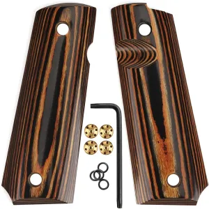 Cool Hand 1911 Full Size Grips, Government/Commander, High Polished Wood, Gold Gun Grips Screws Included, Mag Release, Ambi Safety Cut, 1/4" Thin