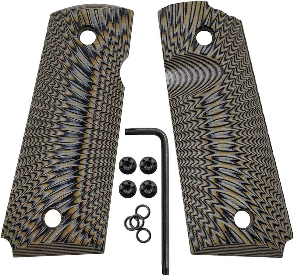 Cool Hand 1911 G10 Grips, Black Grips Screws Included, Compact/Officer/Kimber Ultra Carry ii, Sunburst Texture, w/Ambi Safety Cut, 1/4" Thin