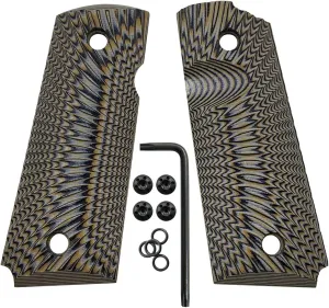 Cool Hand 1911 G10 Grips, Black Grips Screws Included, Compact/Officer/Kimber Ultra Carry ii, Sunburst Texture, w/Ambi Safety Cut, 1/4" Thin