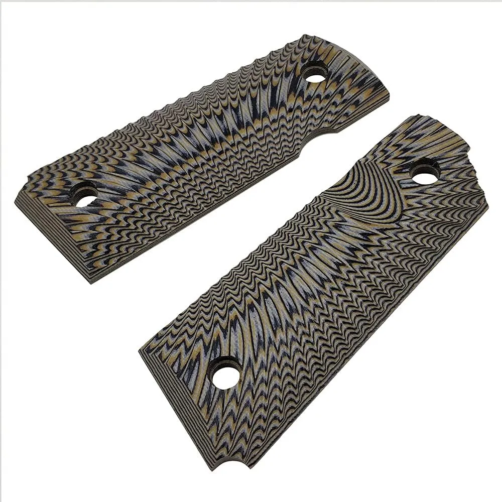 Cool Hand 1911 G10 Grips, Black Grips Screws Included, Compact/Officer/Kimber Ultra Carry ii, Sunburst Texture, w/Ambi Safety Cut, 1/4" Thin