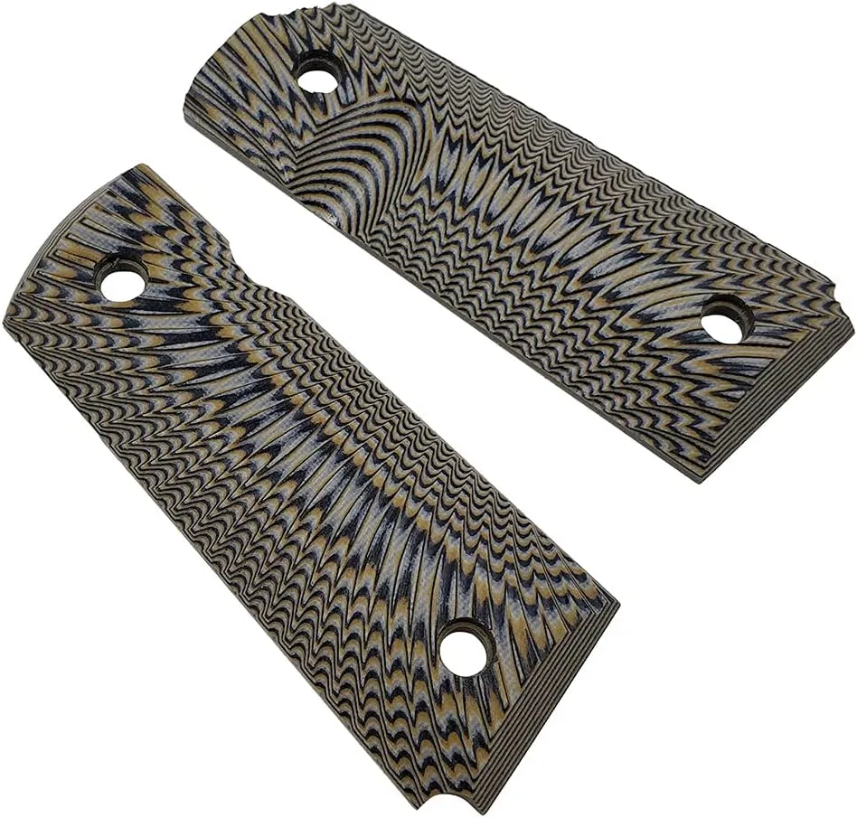 Cool Hand 1911 G10 Grips, Black Grips Screws Included, Compact/Officer/Kimber Ultra Carry ii, Sunburst Texture, w/Ambi Safety Cut, 1/4" Thin