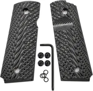 Cool Hand 1911 G10 Grips, Compact/Officer/Kimber Ultra Carry ii, Black Pistol Grips Screws Included, OPS Texture,1/4" Thin