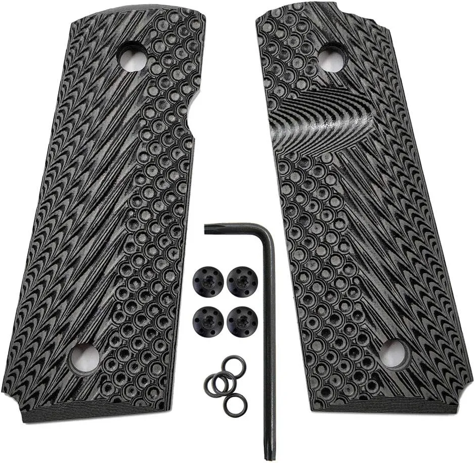 Cool Hand 1911 G10 Grips, Compact/Officer/Kimber Ultra Carry ii, Black Pistol Grips Screws Included, OPS Texture,1/4" Thin