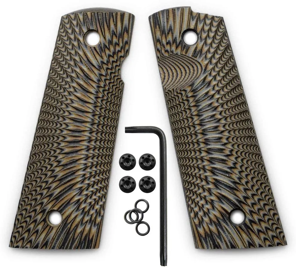 Cool Hand 1911 G10 Grips, Gun Grips Screws Included, Magwell Cut, Full Size (Government/Commander), Sunburst Texture, Ambi Safety Cut, Mag Release