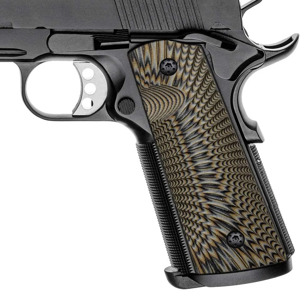 Cool Hand 1911 G10 Grips, Gun Grips Screws Included, Magwell Cut, Full Size (Government/Commander), Sunburst Texture, Ambi Safety Cut, Mag Release