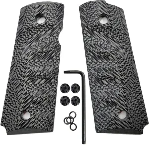 Cool Hand 1911 Grips for Compact/Officer/Kimber Ultra Carry ii, Black Gun Screws Included, for Left and Right Handed, Finger Grooves, with Ambi Safety Cut, Grey/Black G10