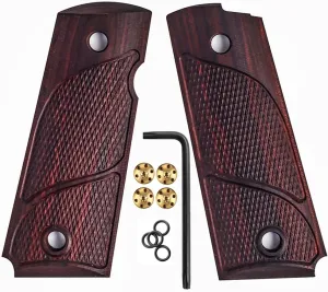 Cool Hand 1911 Rosewood Grips, Compact/Officer/Kimber Ultra Carry ii, Gold Pistol Screws Included, Checker Diamond Cut, Ambi Safety Cut, 1/4" Thin