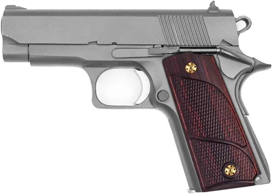 Cool Hand 1911 Rosewood Grips, Compact/Officer/Kimber Ultra Carry ii, Gold Pistol Screws Included, Checker Diamond Cut, Ambi Safety Cut, 1/4" Thin