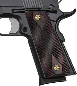 Cool Hand 1911 Rosewood Slim Grips, Gold Screws Included, Full Size(Government/Commander), Checker Diamond Cut, Ambi Safety Cut, These Grips Only Work with Short Bushings
