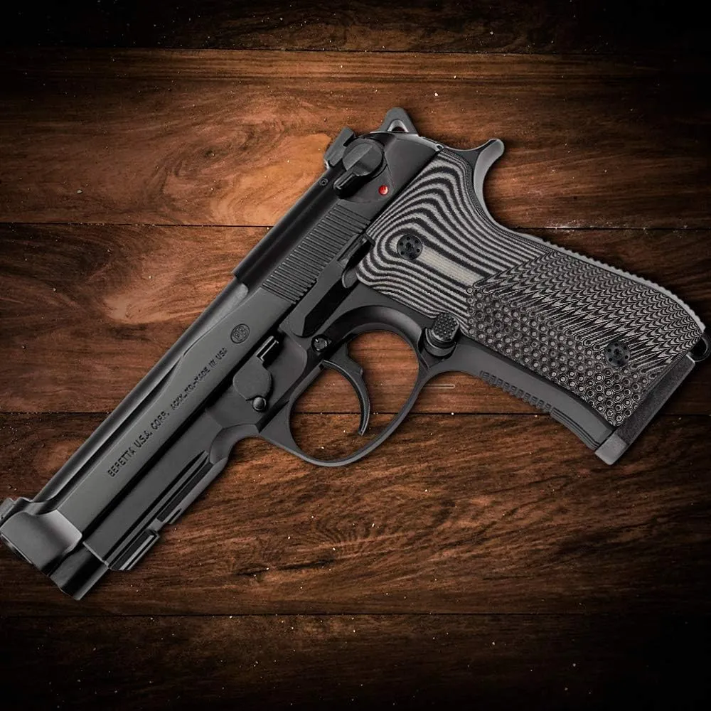 Cool Hand G10 Grips for Beretta 92 fs, m9, 92a1, 96a1, 92 INOX, 96 Full Size, Black Grips Screws Included, Aggressive OPS Texture, 1/4" Thin