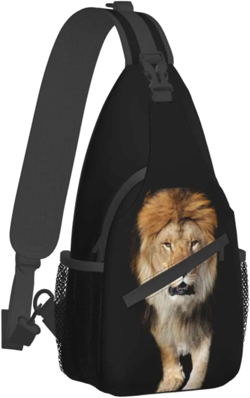 Cool Lion Crossbody Bag Lion Shoulder Bag Backpack Men Sling Bag Cool Animal Chest Casual Daypack Bag