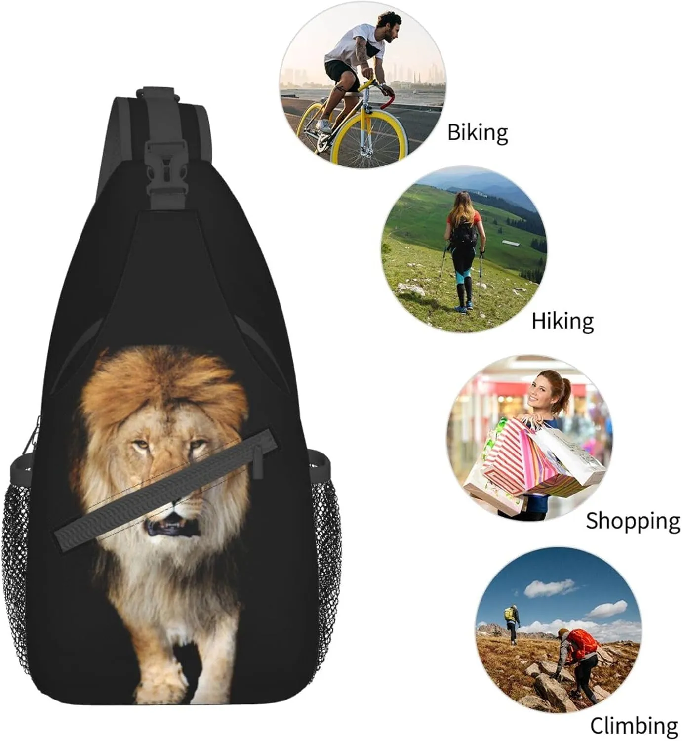 Cool Lion Crossbody Bag Lion Shoulder Bag Backpack Men Sling Bag Cool Animal Chest Casual Daypack Bag