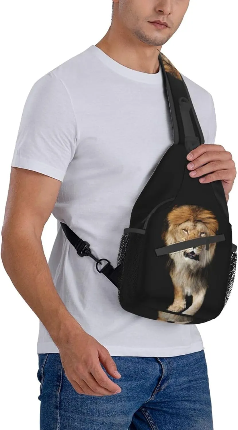 Cool Lion Crossbody Bag Lion Shoulder Bag Backpack Men Sling Bag Cool Animal Chest Casual Daypack Bag