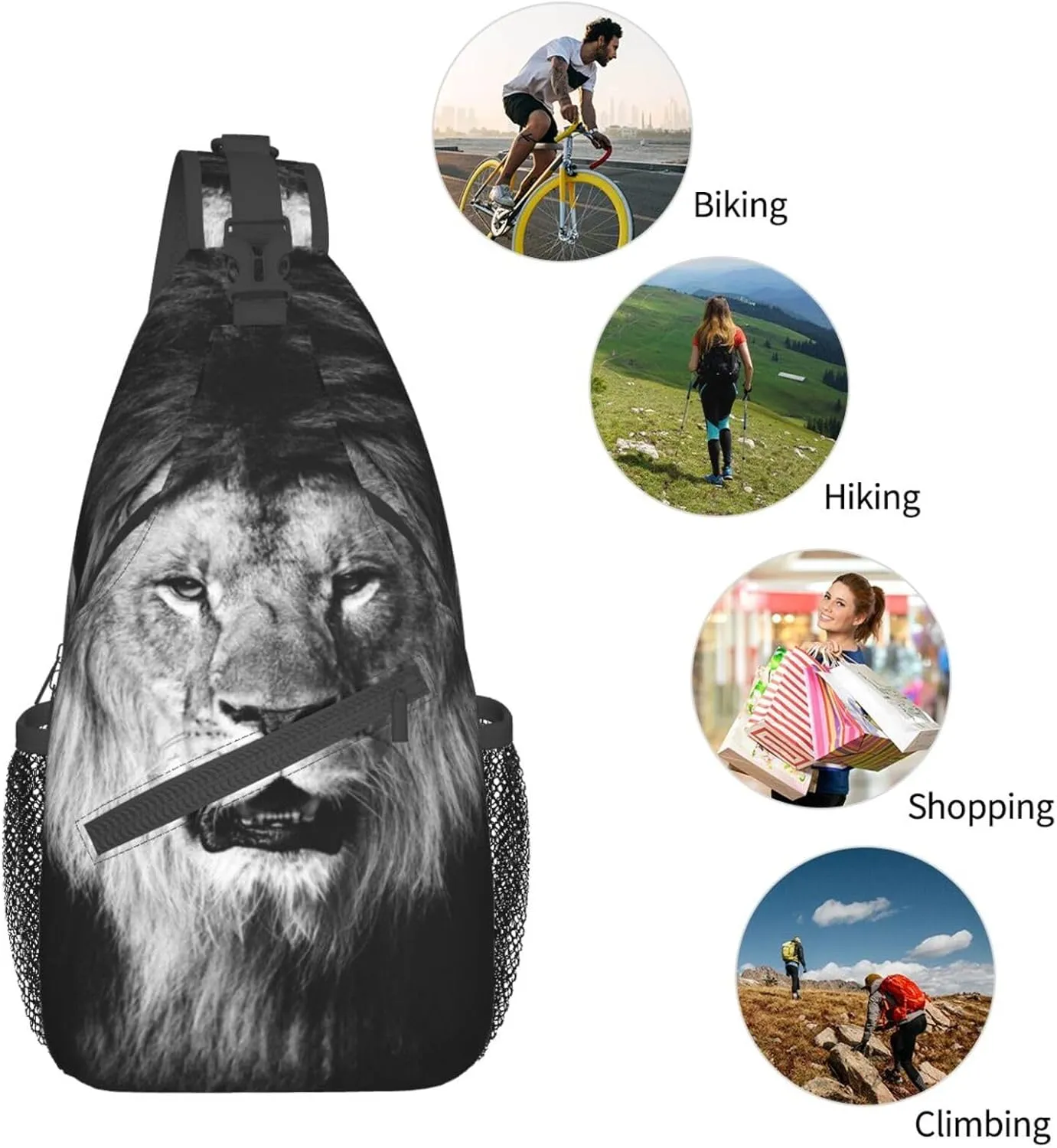 Cool Lion Crossbody Bag Lion Shoulder Bag Backpack Men Sling Bag Cool Animal Chest Casual Daypack Bag