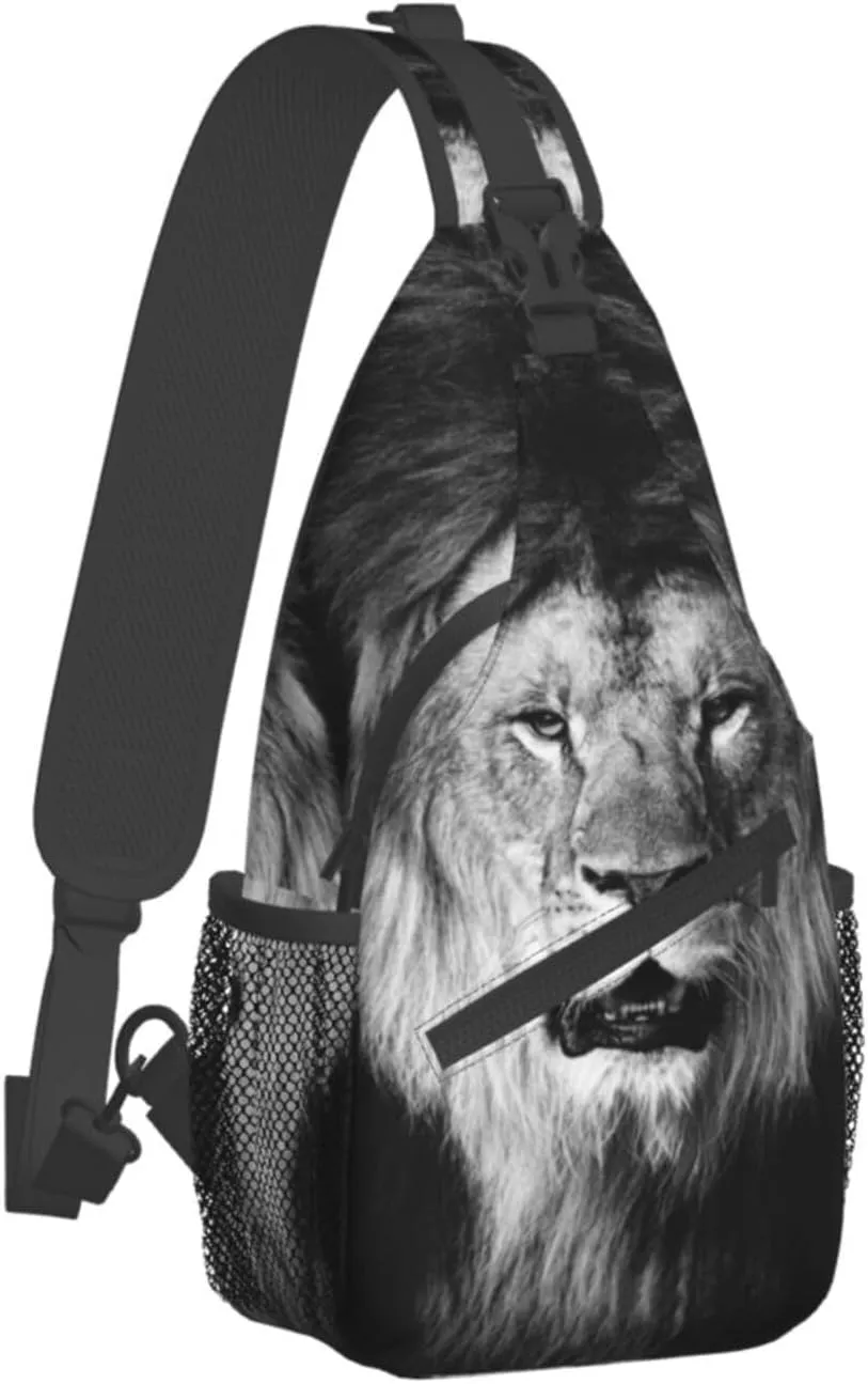 Cool Lion Crossbody Bag Lion Shoulder Bag Backpack Men Sling Bag Cool Animal Chest Casual Daypack Bag