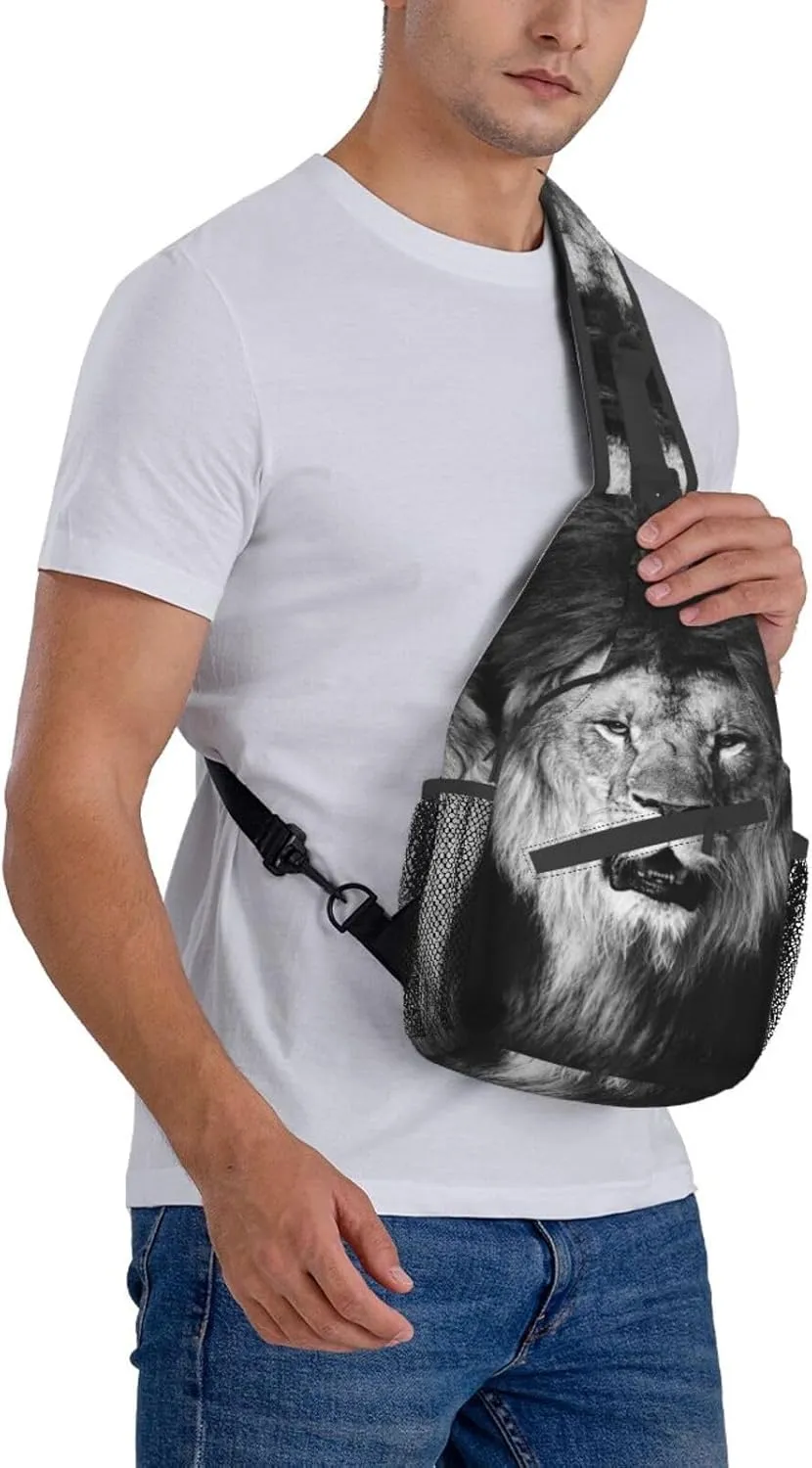 Cool Lion Crossbody Bag Lion Shoulder Bag Backpack Men Sling Bag Cool Animal Chest Casual Daypack Bag