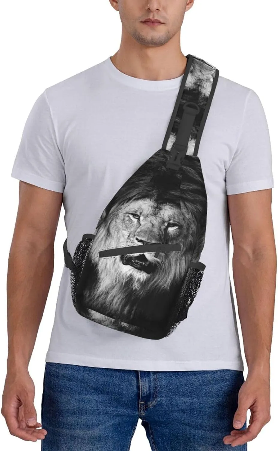 Cool Lion Crossbody Bag Lion Shoulder Bag Backpack Men Sling Bag Cool Animal Chest Casual Daypack Bag