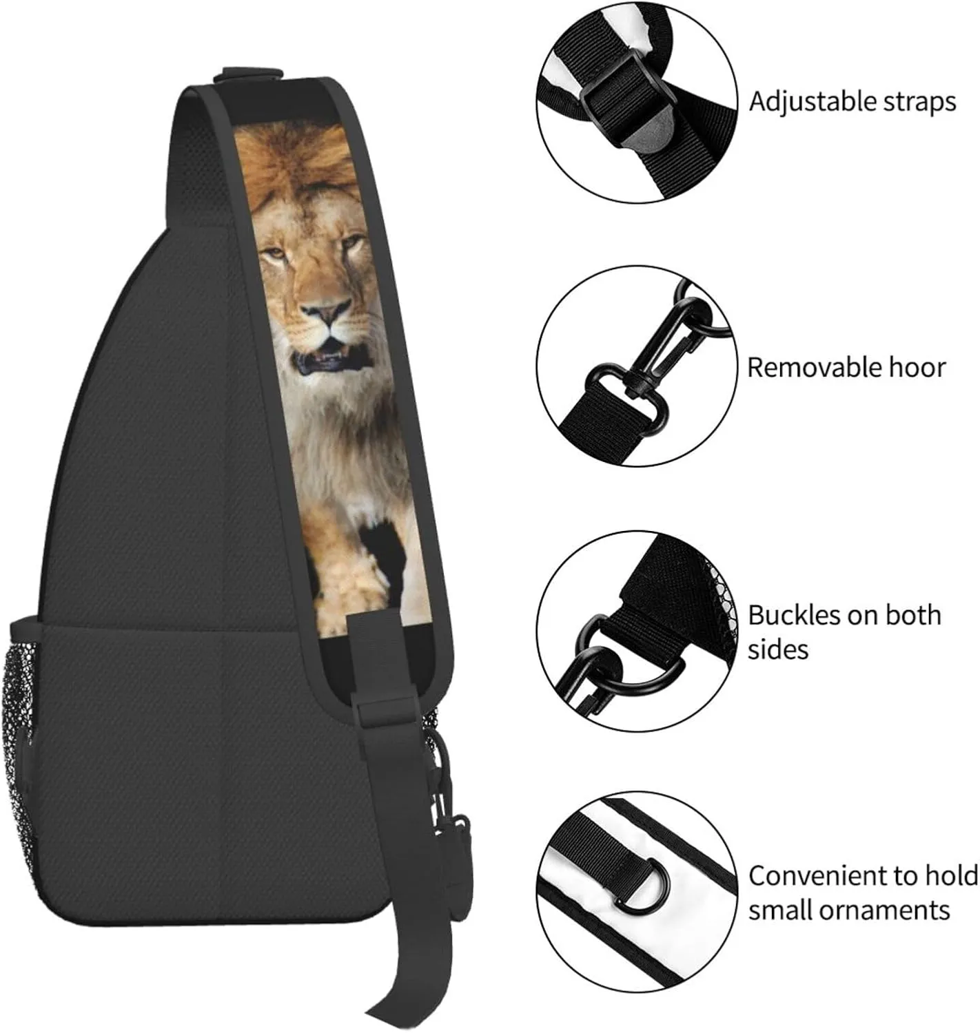 Cool Lion Crossbody Bag Lion Shoulder Bag Backpack Men Sling Bag Cool Animal Chest Casual Daypack Bag
