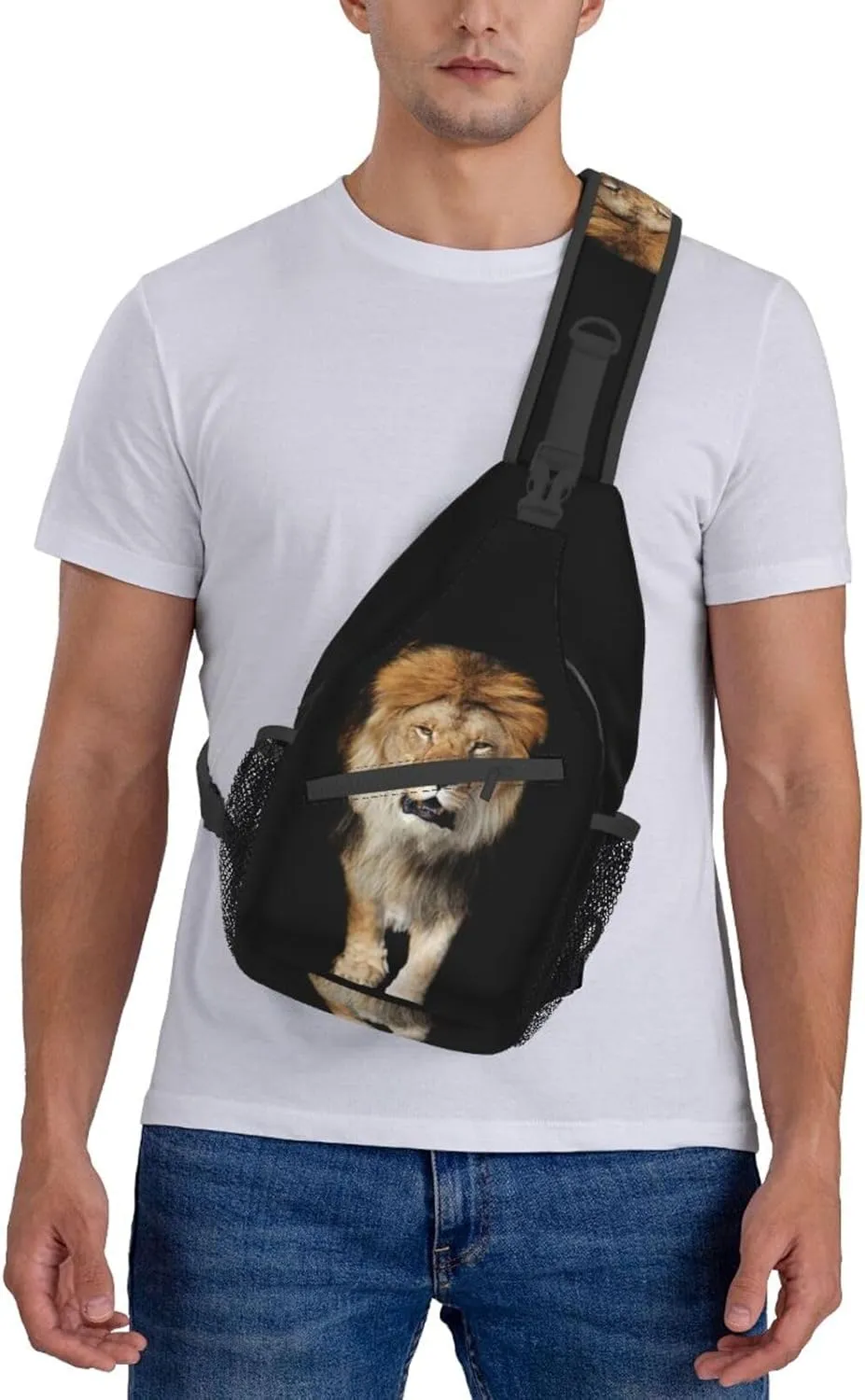 Cool Lion Crossbody Bag Lion Shoulder Bag Backpack Men Sling Bag Cool Animal Chest Casual Daypack Bag