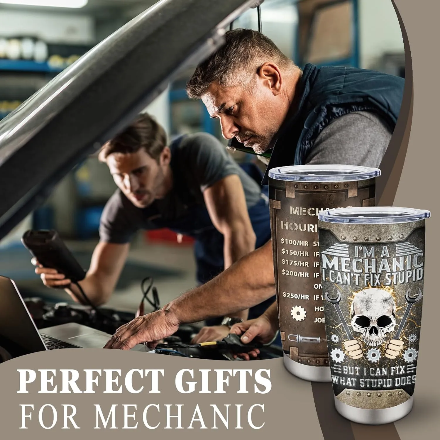 Cool Mechanical Gifts - 20oz Tumbler & Water Glasses for Mechanics, Dad, Son, Husband