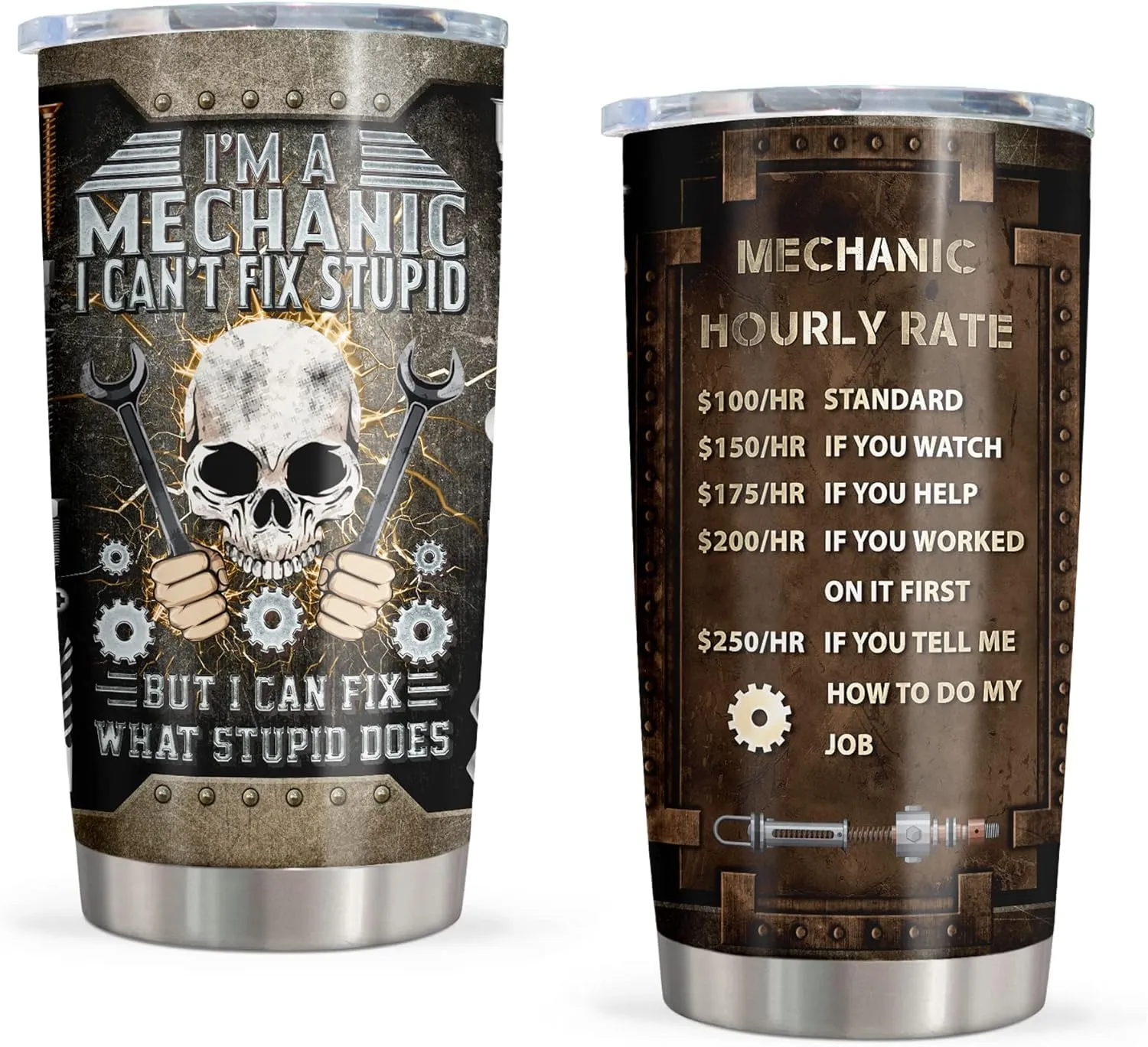 Cool Mechanical Gifts - 20oz Tumbler & Water Glasses for Mechanics, Dad, Son, Husband