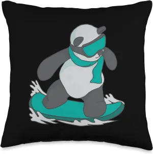 Cool Snowboarding Panda | Funny Snow Surfing Winter Gift Throw Pillow