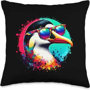 Cool Tie Dye Eider Sunglasses Bird Illustration Art Throw Pillow