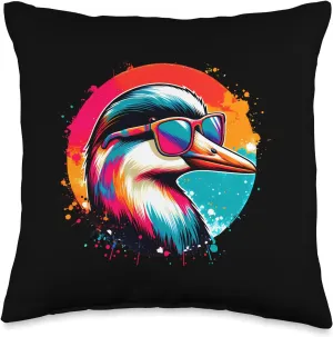 Cool Tie Dye Eider Sunglasses Bird Illustration Art Throw Pillow