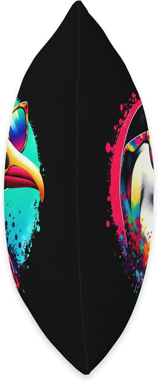 Cool Tie Dye Eider Sunglasses Bird Illustration Art Throw Pillow