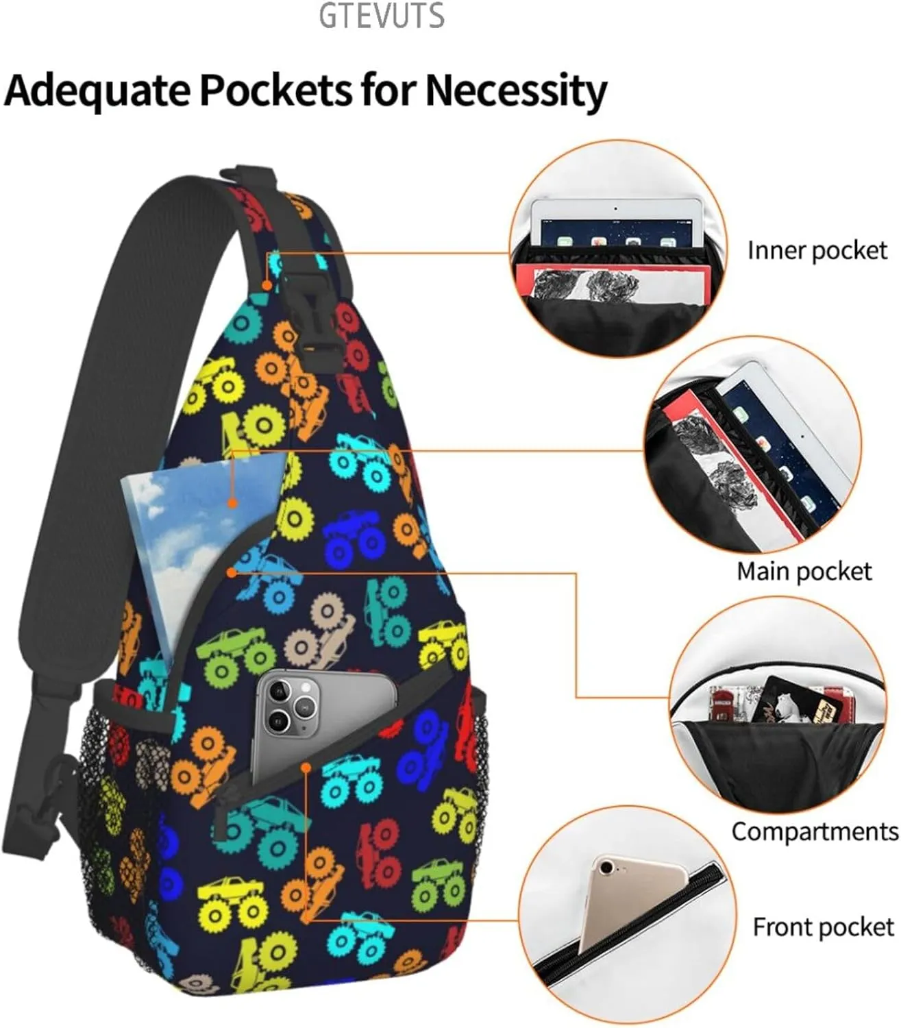 Cool Trucks Sling Backpack Chest Bag Crossbody Shoulder Bag Gym Cycling Travel Hiking Daypack For Men Women