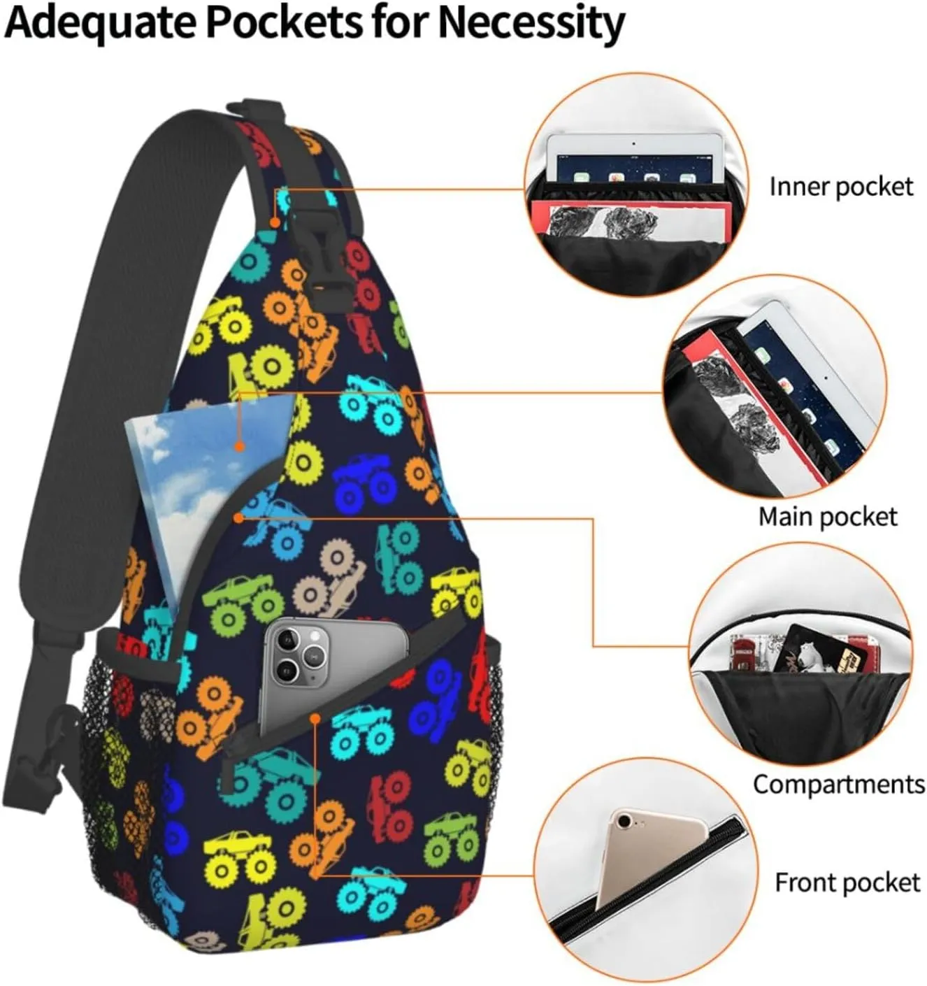 Cool Trucks Sling Backpack Chest Bag Crossbody Shoulder Bag Gym Cycling Travel Hiking Daypack For Men Women