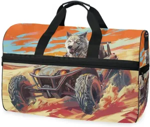 Cool Wolf Travel Duffel Bag Luggage Sports Gym Bags With Shoes Compartment Large Capacity Lightweight Duffle Bag For Men Women
