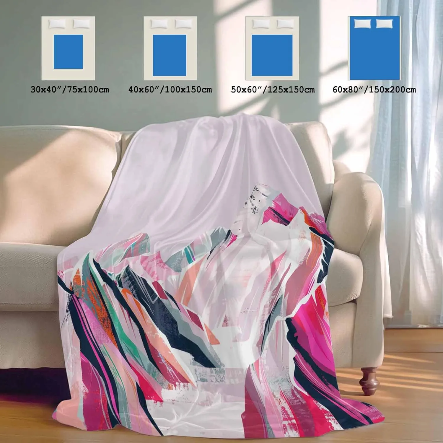 Cooling Blanket 30" x 40" Hand Drawing Abstract Snowy Mountain Ranges Oil Painting Illustration Breathable Summer Blankets Cooling Comforters for Hot Sleepers Throw Blankets for Bed Sofa Couch