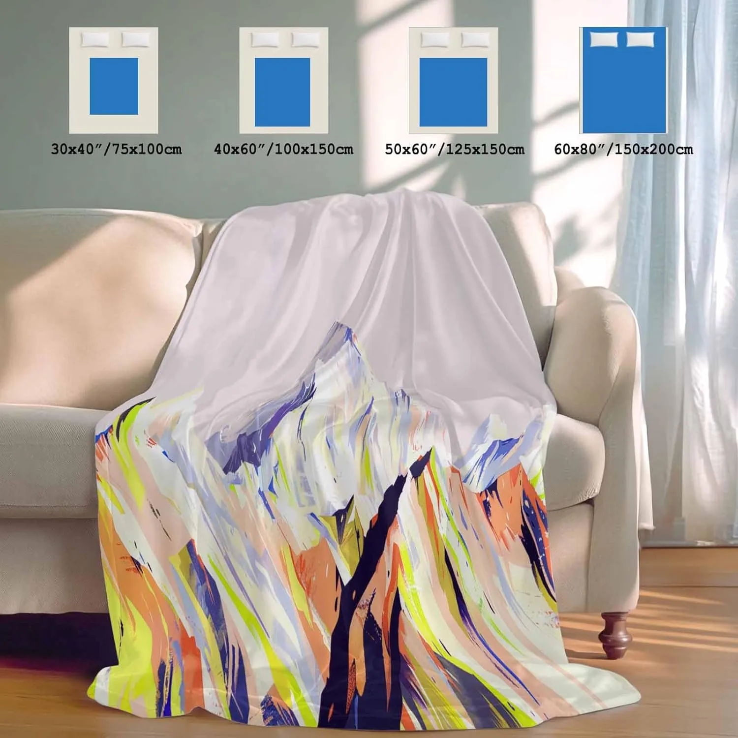 Cooling Blanket 40" x 60" Hand Drawing Abstract Snowy Mountain Ranges Oil Painting Illustration Breathable Summer Blankets Cooling Comforters for Hot Sleepers Throw Blankets for Bed Sofa Couch