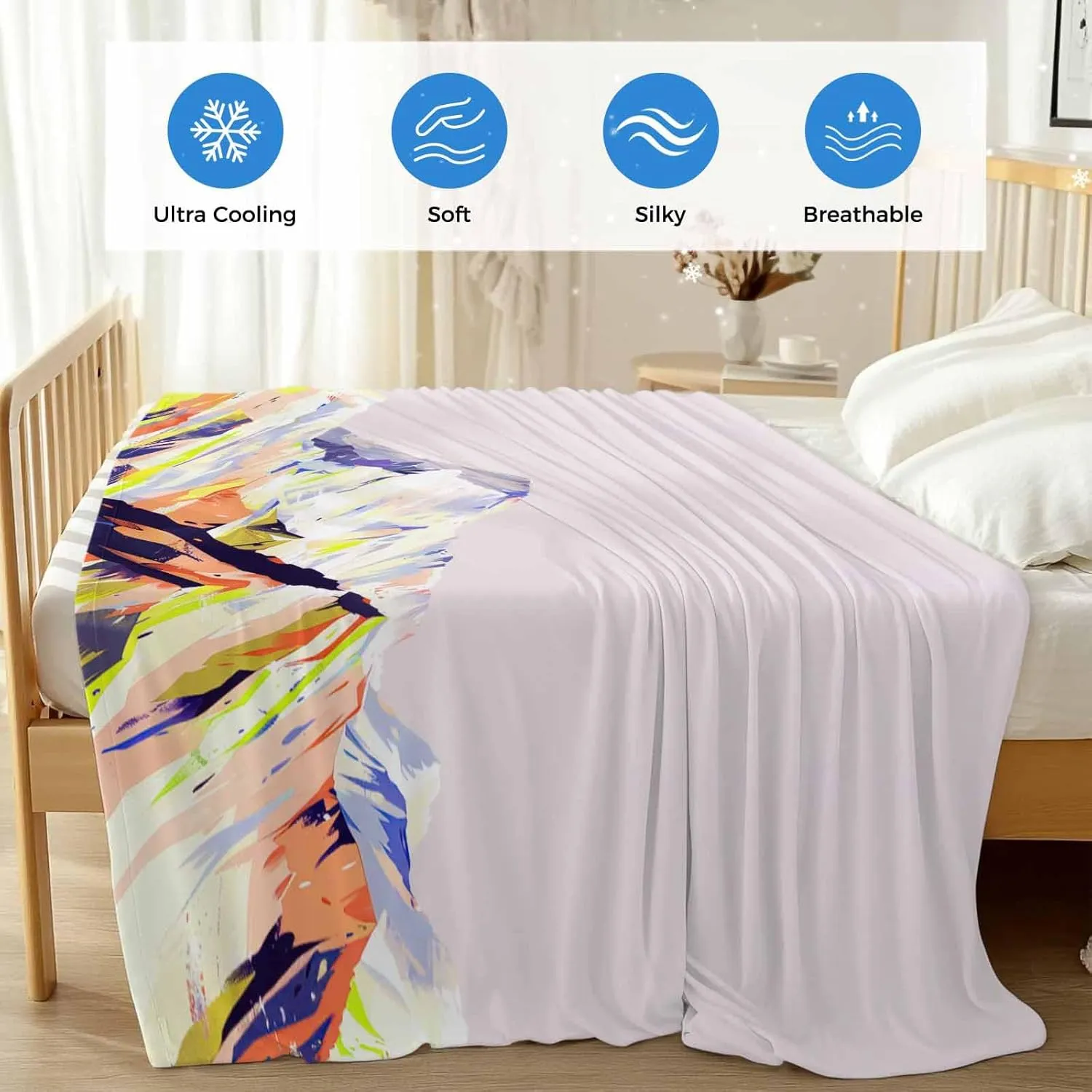 Cooling Blanket 40" x 60" Hand Drawing Abstract Snowy Mountain Ranges Oil Painting Illustration Breathable Summer Blankets Cooling Comforters for Hot Sleepers Throw Blankets for Bed Sofa Couch