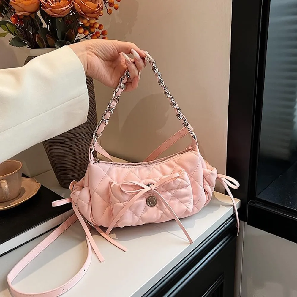 Coquette Shoulder Purse Bow Tie Quilted Balletcore Shoulder Bag Crossbody Bags for Women Coquette Stuff