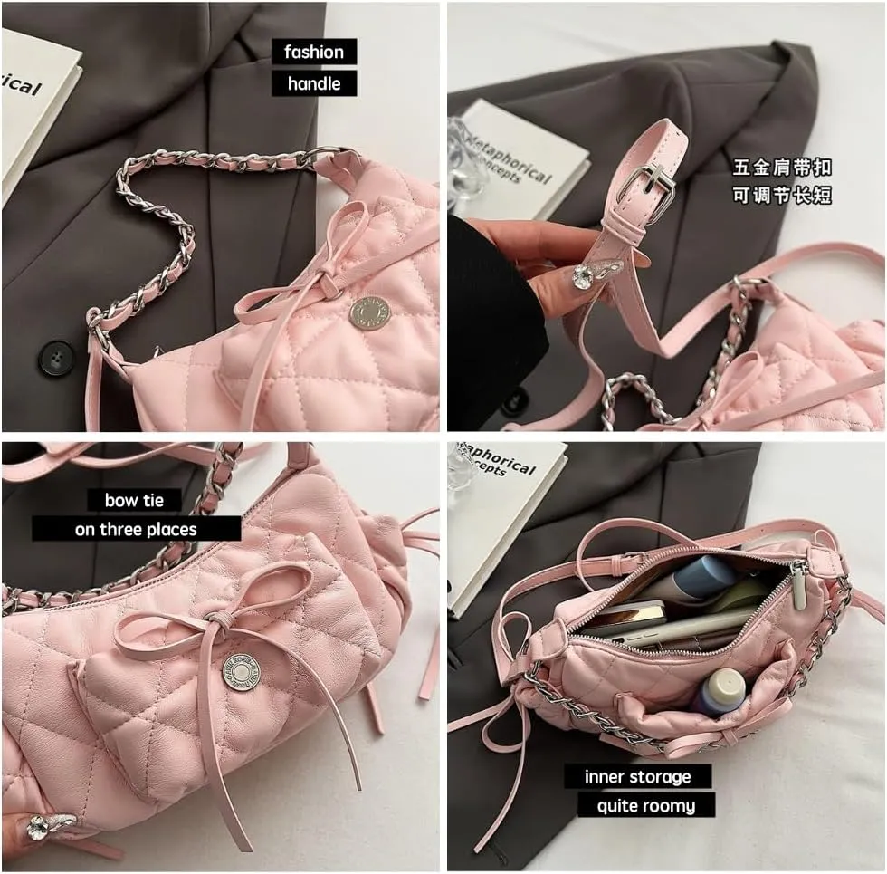 Coquette Shoulder Purse Bow Tie Quilted Balletcore Shoulder Bag Crossbody Bags for Women Coquette Stuff